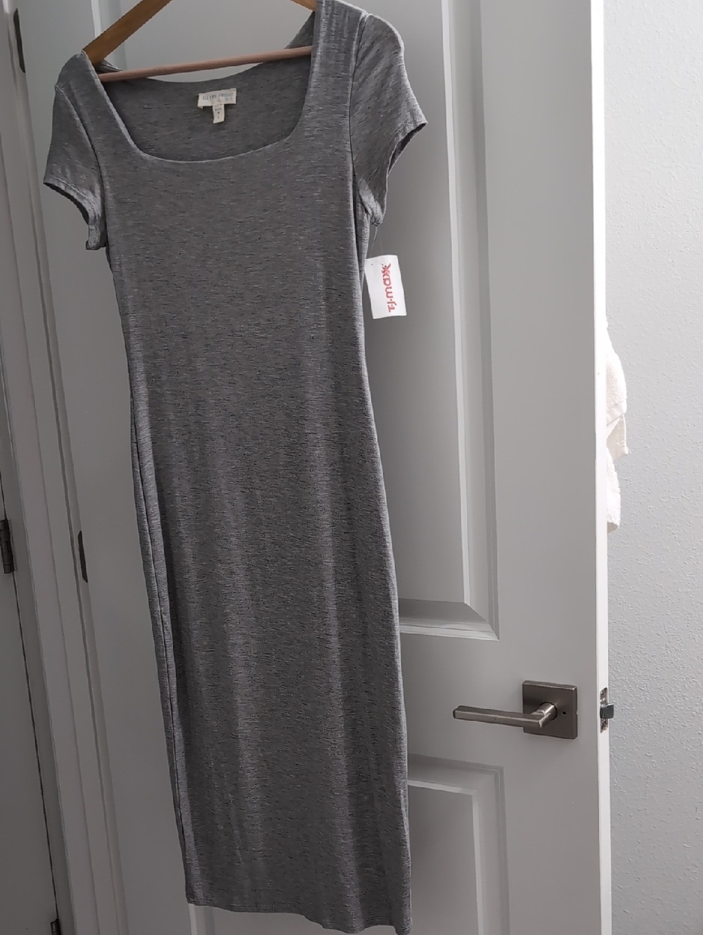 See You Monday Heather Grey Scoop Neck Midi Dress